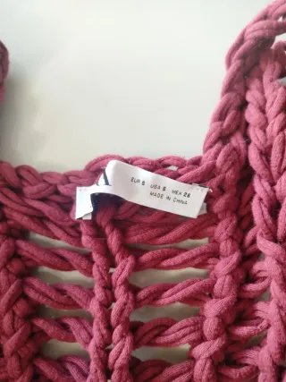 Chaqueta Zara punto calado rosa talla única