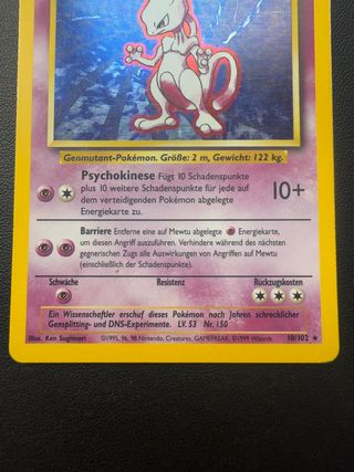 Pokemon Mewtwo Base Set 10/102 Holo Alemán Vintage