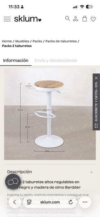 Taburete Alto Regulable Sklum Madera y Metal