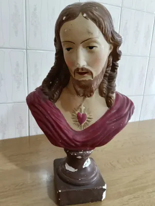 Statua mezzo busto d'epoca Cuore di Gesù