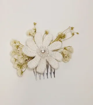 Tocado flor Primera Comunión blanco.