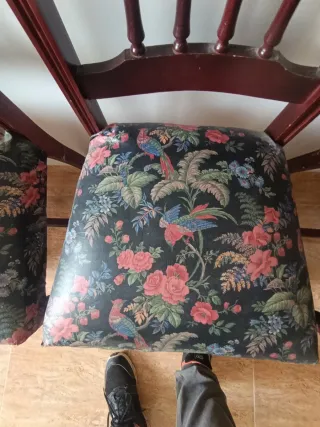 Juego 6 sillas madera vintage tapizadas