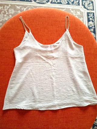 Top donna beige con spalline oro