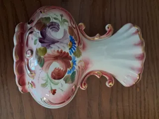 Jarrón porcelana antiguo floral dorado
