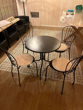 Conjunto mesa y sillas terraza metal y madera