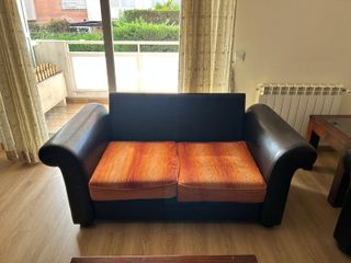 Sofá de piel 2 plazas marrón y naranja