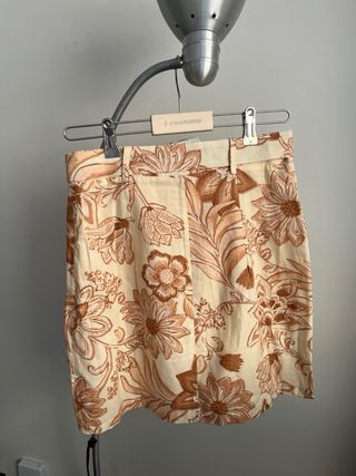 Falda Mango floral beige/rosa Talla S