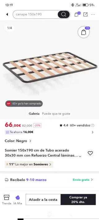 Somier 150x190 cm Refuerzo Central