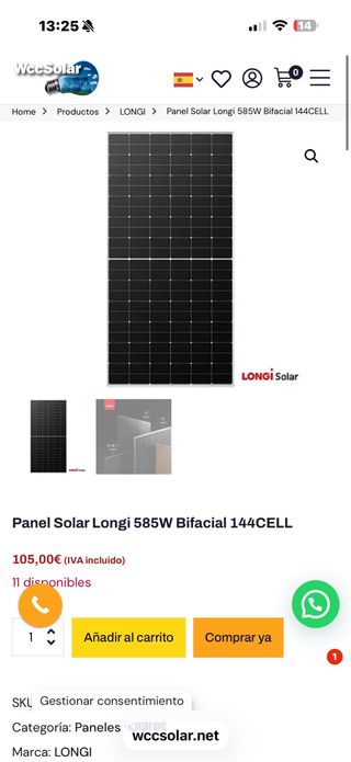 Panel Solar Longi NUEVO 585W Bifacial (30uds)