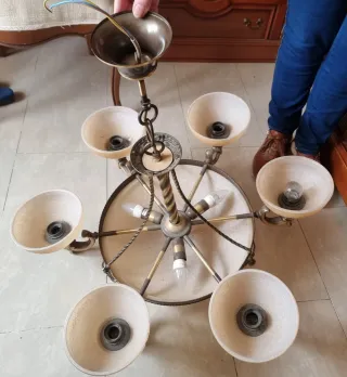 Lámpara de salón de bronce y cristal