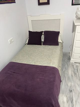Cabecero mimbre y madera cama 90cm + cama
