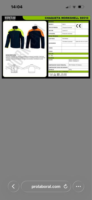 Chaqueta SoftShell Workteam S9510 Azul/Naranja