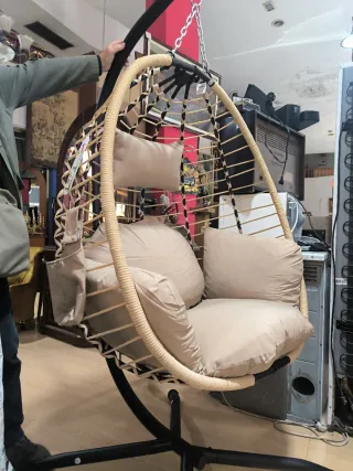 Columpio Cama Elástica Beige y Negro