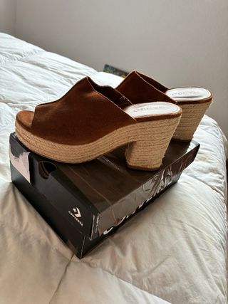 Sandalias Mango Cuña Esparto Marrones