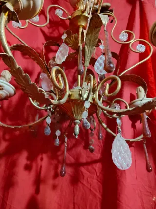 Lampadario Foglia Oro Vetro Metallo