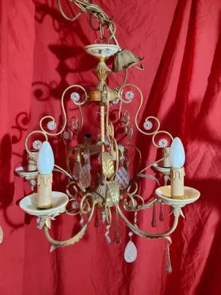 Lampadario Foglia Oro Vetro Metallo