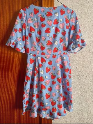 Vestido Kling Estampado Fresas Azul