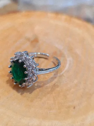 Anillo Plata Vintage Esmeralda Sintética