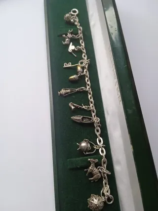 Pulsera Plata Antigua Colgantes Varios