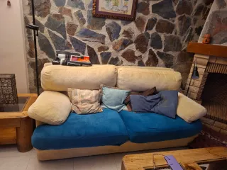 Sofá 3 plazas cómodo amarillo suave