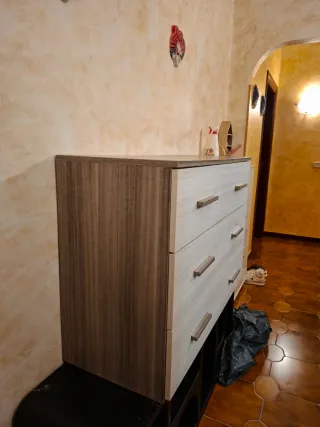 Cassettiera 3 cassetti legno e beige