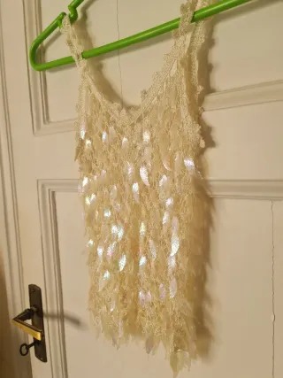 Top fiesta lentejuelas hojas verano talla S