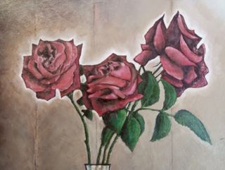 Quadro fiori, Rose con vaso,  olio su Tela 28x32cm