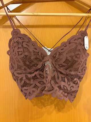 Tops lenceros encaje gris y marrón talla S