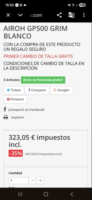 Casco Airoh GP500 GRIM Blanco Talla L