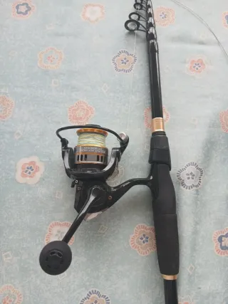 Kit Pesca Caña Carrete Señuelos Red Báscula