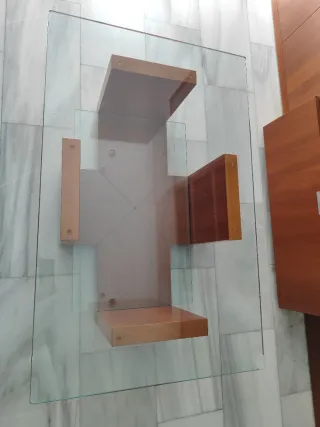 Mesa de centro madera y cristal salón