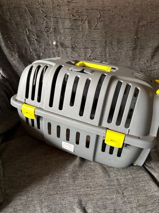 Transportín para mascotas gris y amarillo