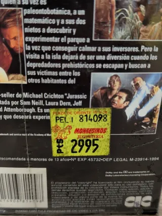 VHS PRECINTADO Parque Jurásico (Jurassic Park)