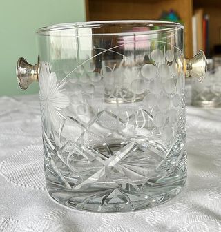 Juego vintage 6 vasos + cubitera + jarra – Cristal