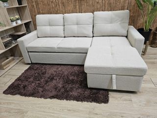 Sofá Cama Chaiselongue 215cm Tela Beige