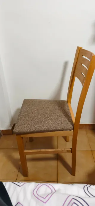 4 Sillas Comedor Madera Tapizadas Beige