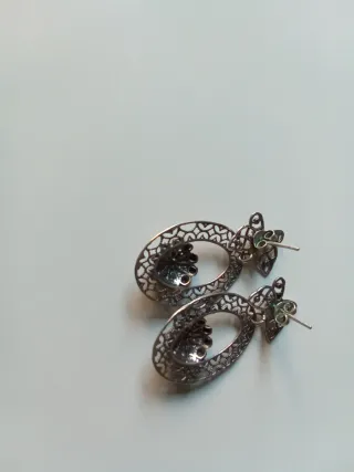 Pendientes largos de plata de ley estilo charro