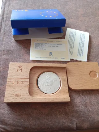 Moneda Onza Plata Española 5 ECU 1989