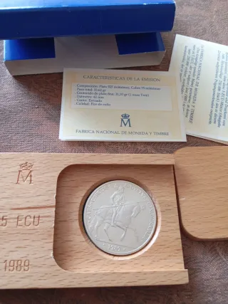 Moneda Onza Plata Española 5 ECU 1989