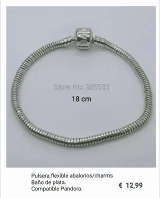 Pulsera flexible baño plata  charms.