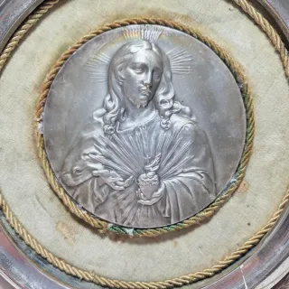 Placca in metallo Sacro Cuore di Gesù su cornice