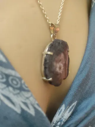 Collana argento e acciaio con quarzo solare nero