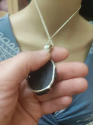 Collana argento e acciaio con quarzo solare nero