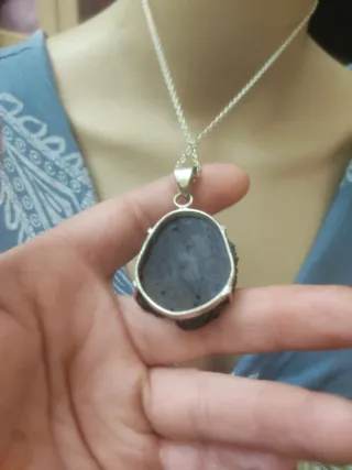 Collana argento e acciaio con quarzo solare nero