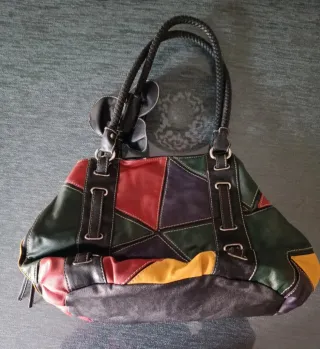 Bolso de piel patchwork multicolor