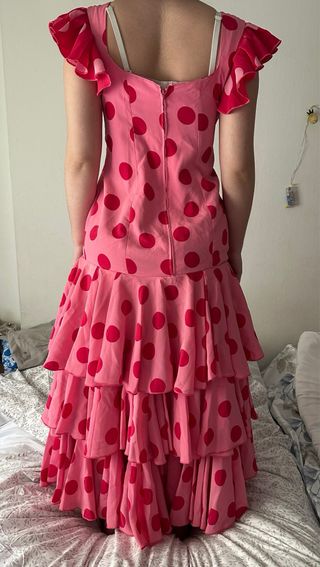 Vestido Flamenco Rosa Lunares Rojos