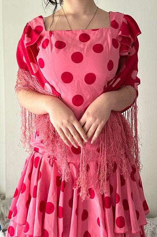 Vestido Flamenco Rosa Lunares Rojos