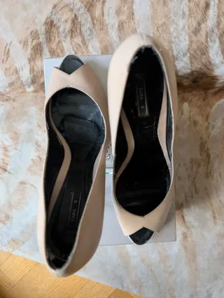 Zapatos Zara Peep Toe Tacón Alto Beige
