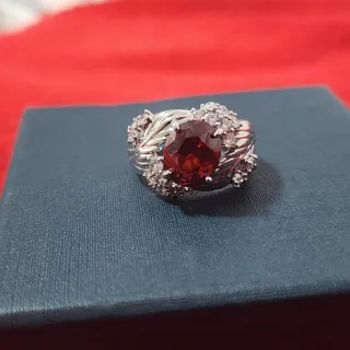 Anillo Plata Esterlina Piedra Roja