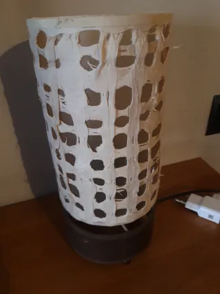 Lámpara de mesa vintage tela y yute